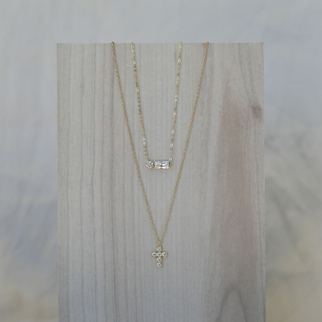 Square dot clear zirconia gold chain