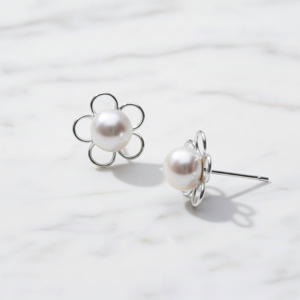 Pearl Flower Stud Earrings