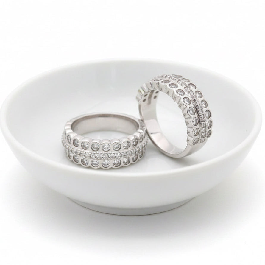 Sterling Silver Three Row Cubic Zirconia Band