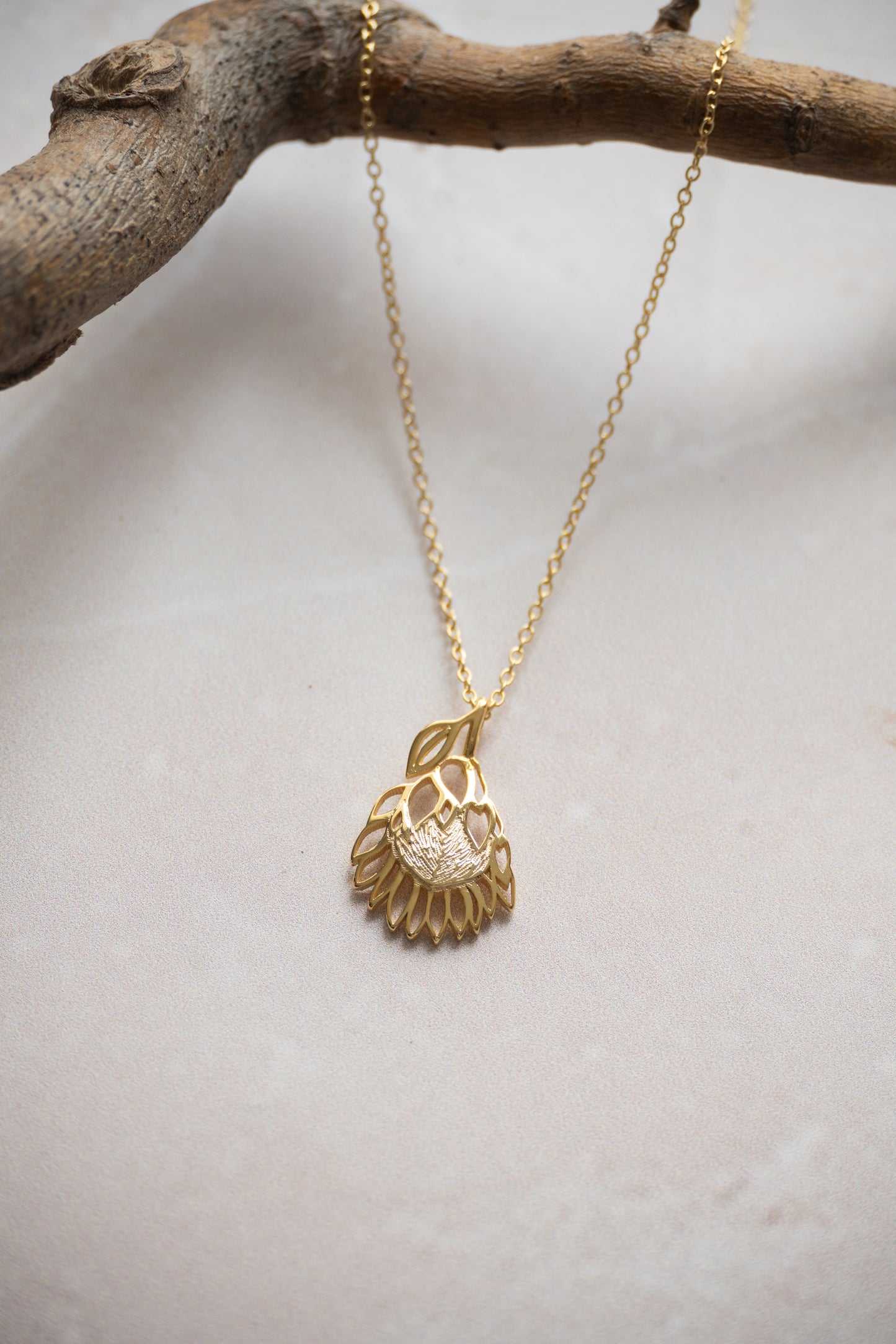 Geo Protea necklace in gold or silver