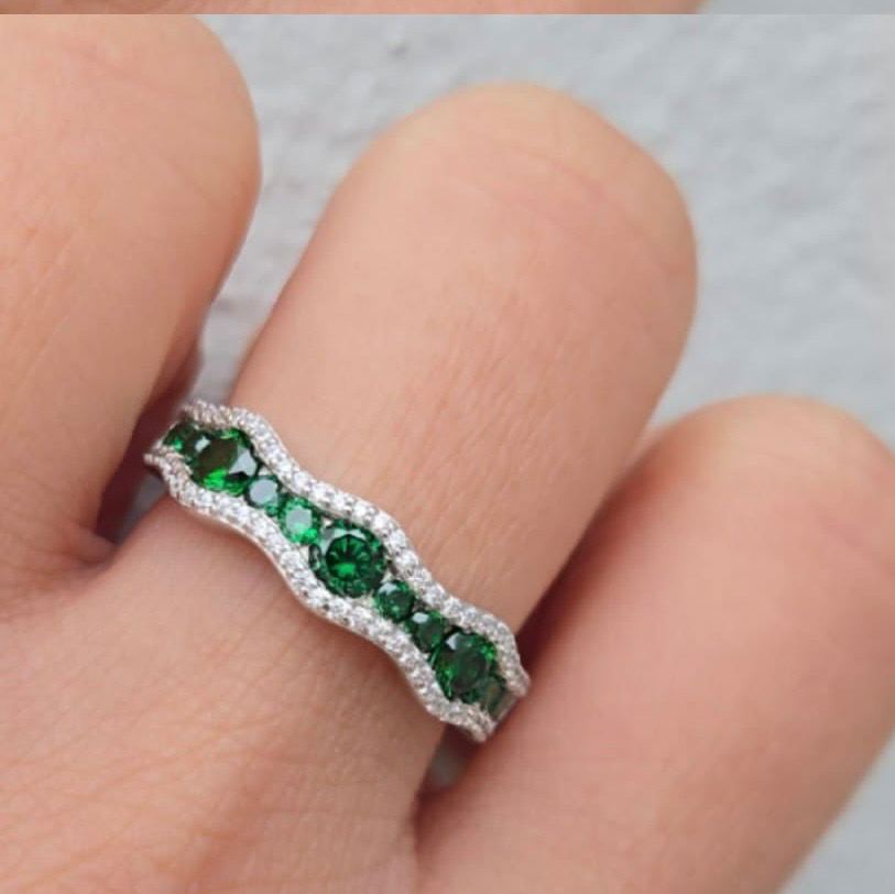 Green And Clear Stone Pave Ring
