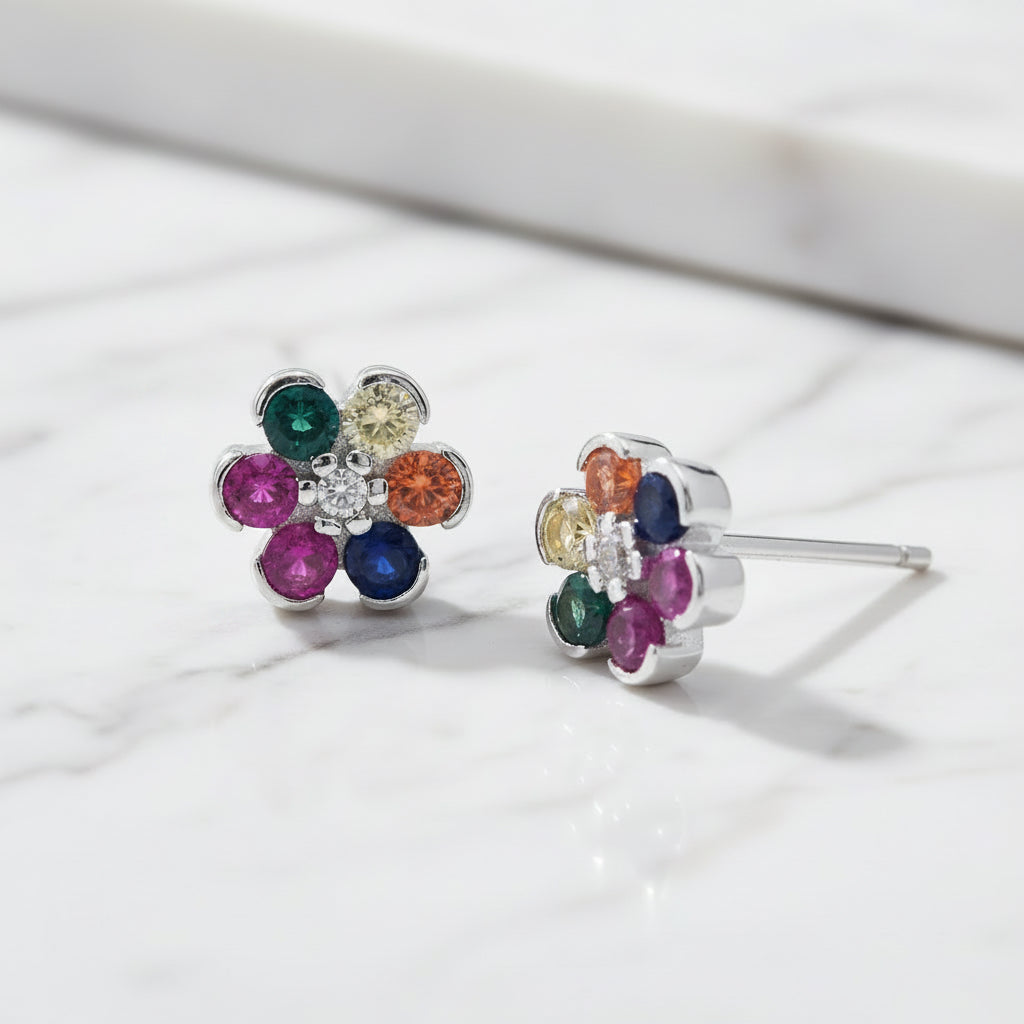 Rainbow Coloured Flower Studs - Terciany 