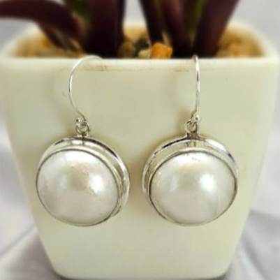 17Mm White Mabe Pearl Drop Earrings