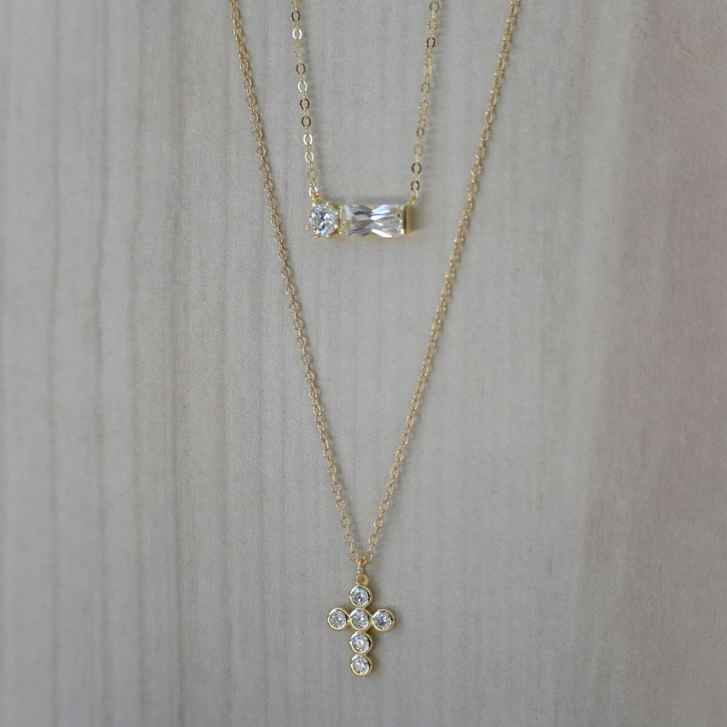 Square dot clear zirconia gold chain