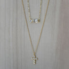 Square dot clear zirconia gold chain