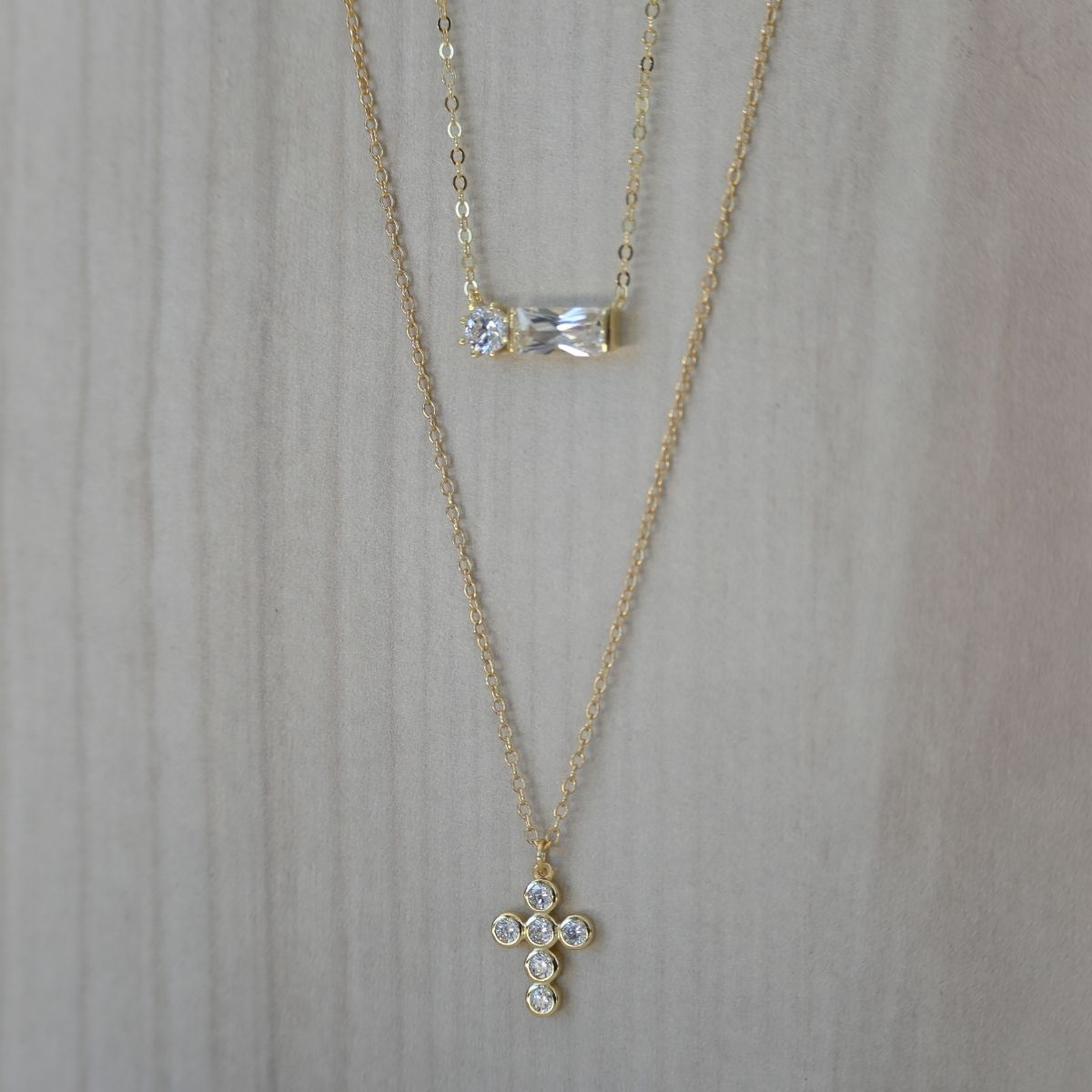 Square dot clear zirconia gold chain