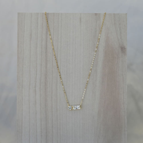 Square dot clear zirconia gold chain