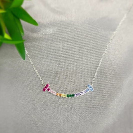 Stunning necklace with rainbow coloured cubic zirconia