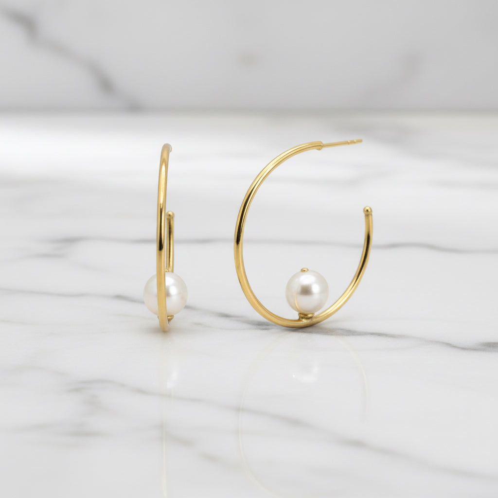 Gold and pearl hoop earrings