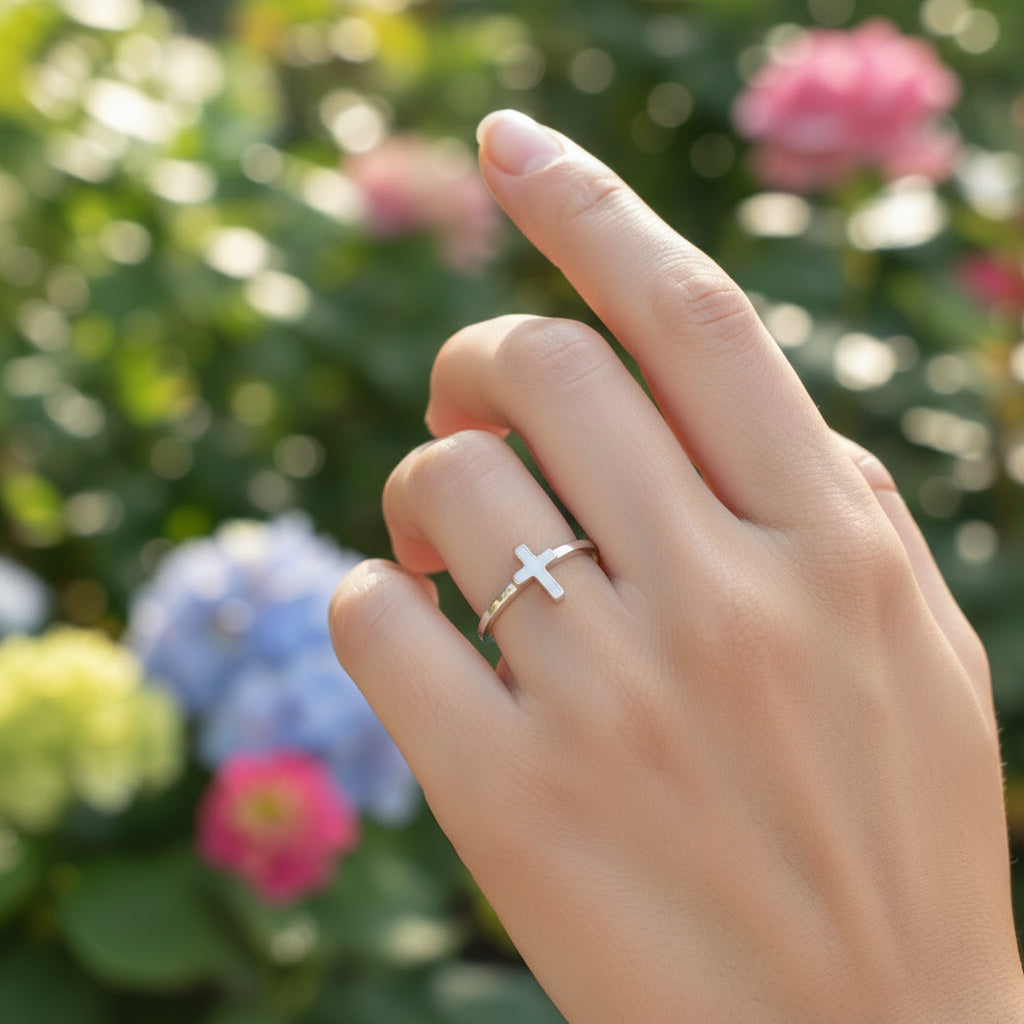 Solid Sterling Silver Cross Ring - Terciany 