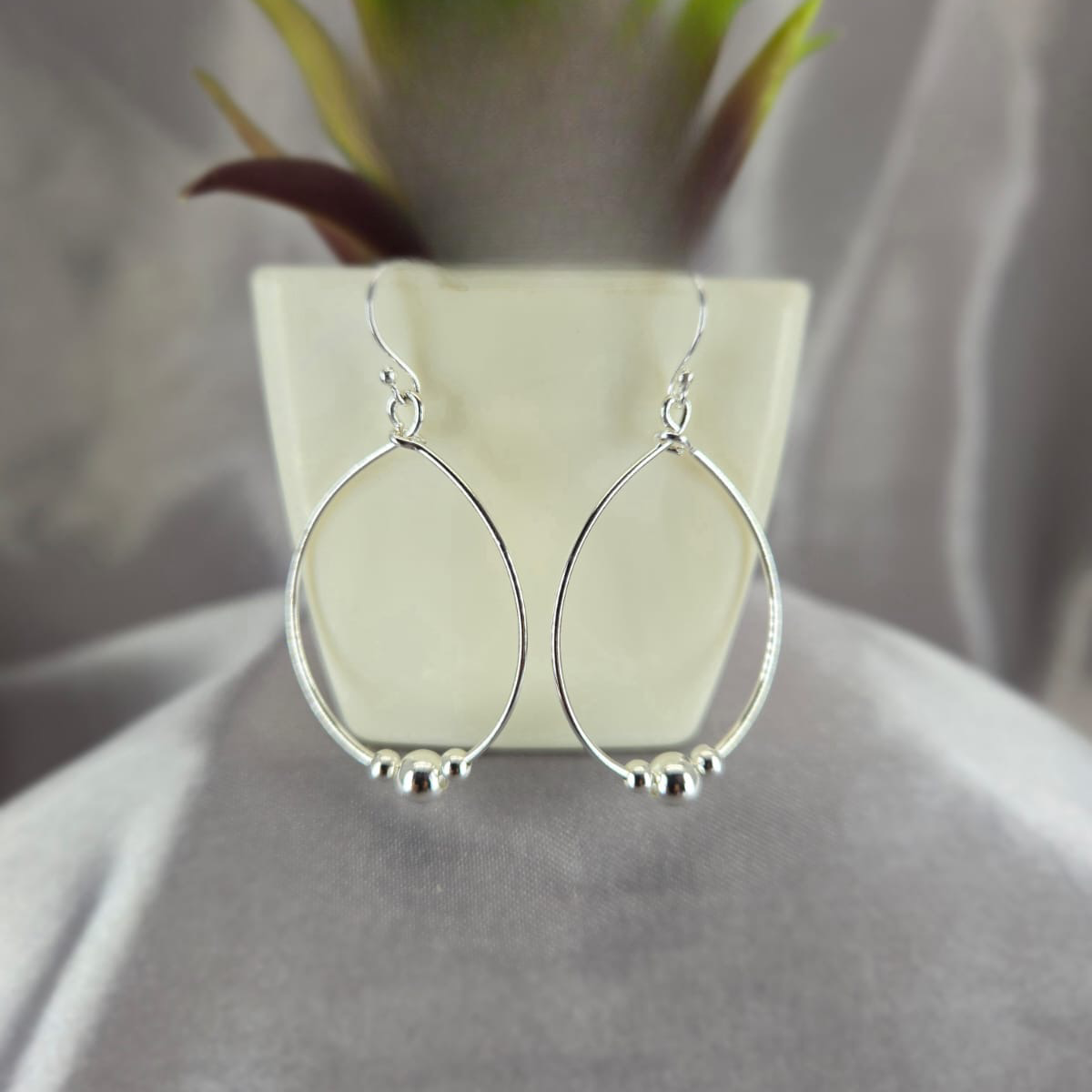 Sterling Silver Oval Drop Earrings