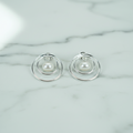 17mm Double Circle Stud With Dangling Freshwater Pearl - Terciany 