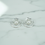17mm Double Circle Stud With Dangling Freshwater Pearl - Terciany 