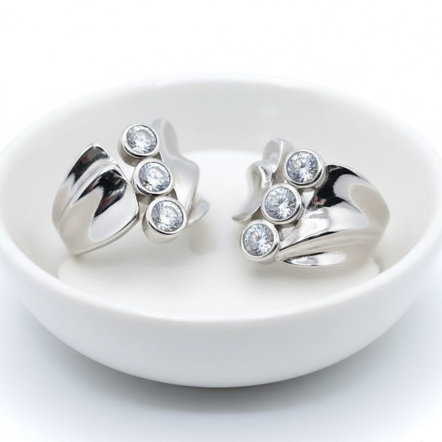 Soft Line Statement Ring With Three Stunning Cubic Zirconia Stones