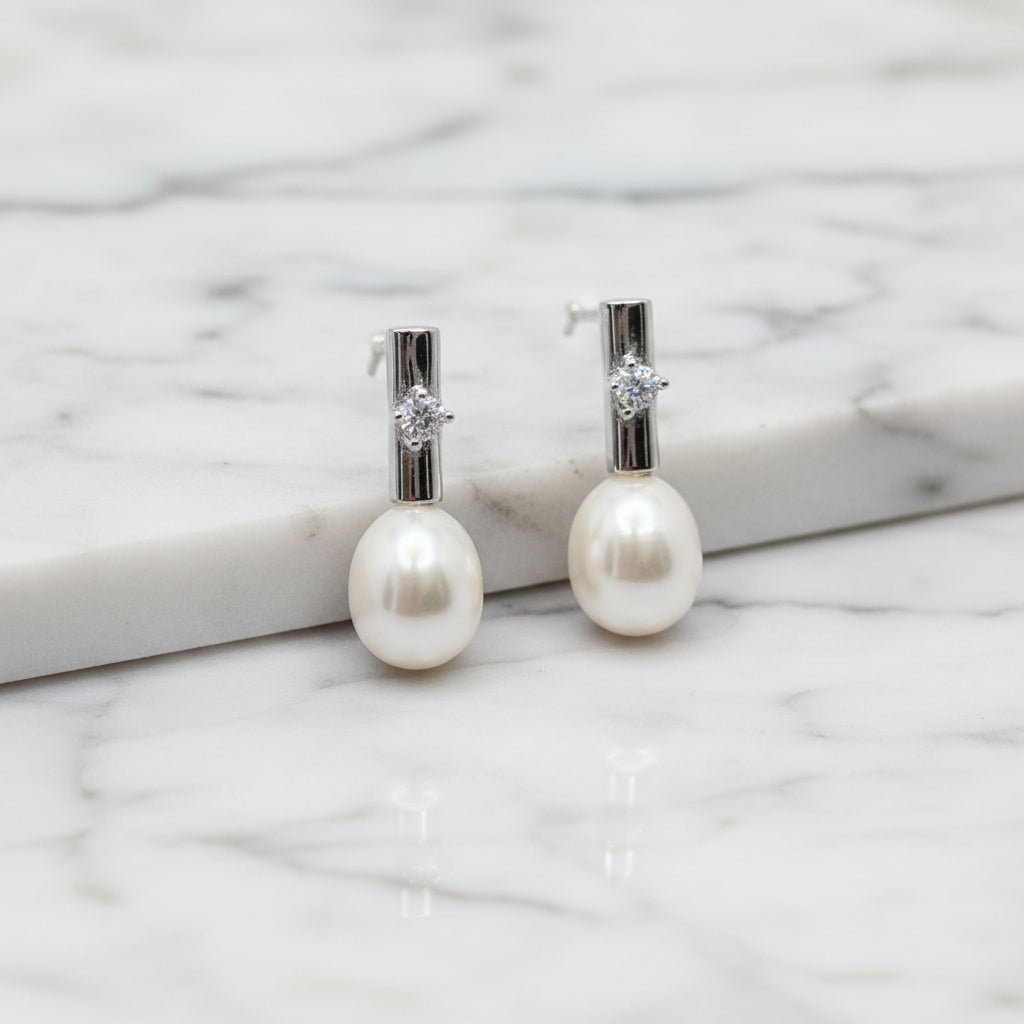 Modern Looking Sterling Silver Drops With Cubic Zirconia Stone - Terciany 