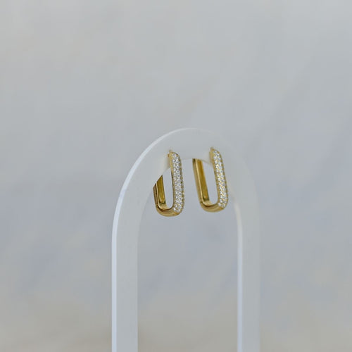 Gold paperclip Huggys with white Cubic zirconia stones