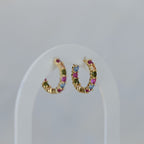 Five coloured zirconia gold huggy earrings - Terciany 