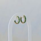 Gold Huggies with green zirconia stones - Terciany 