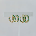 Gold Huggies with green zirconia stones - Terciany 