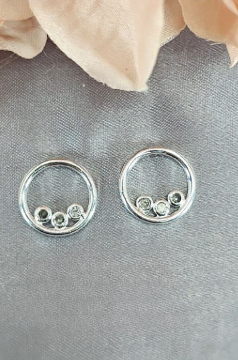 16mm circle studs with three round cubic zirconia stones inside