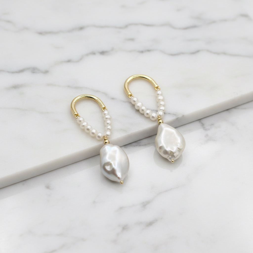 Gold Statement Earrings With Beautiful Pearls On End
