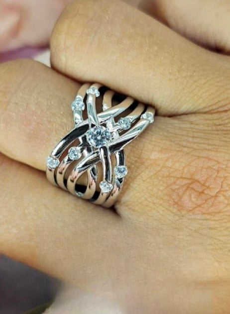 Sterling Silver Criss Cross Statement Ring