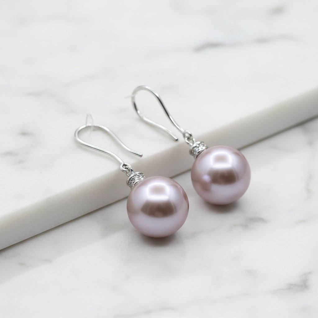 Pink Freshwater Pearl Earrings With Luxury Bling Top - Terciany 