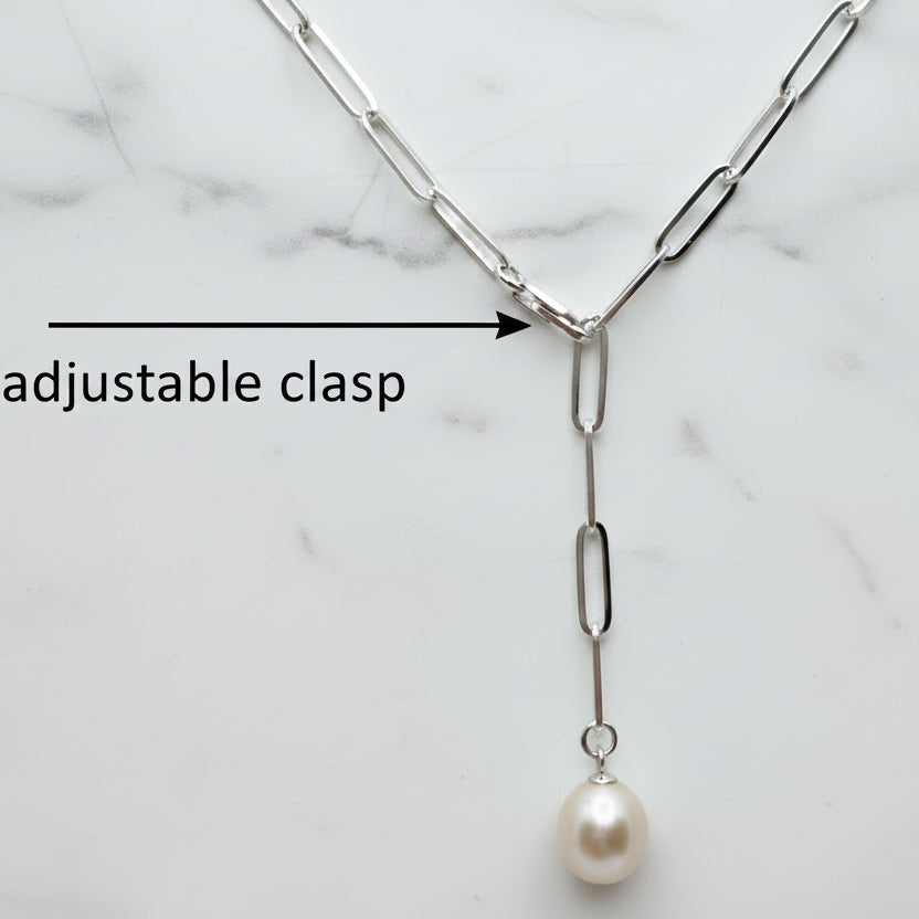Stunning 45cm Paperclip Necklace With Beautiful Freshwater Pearl On End - Terciany 
