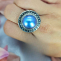 Stunning Adjustable Sterling Silver Ring With Blue Mabe Pearl