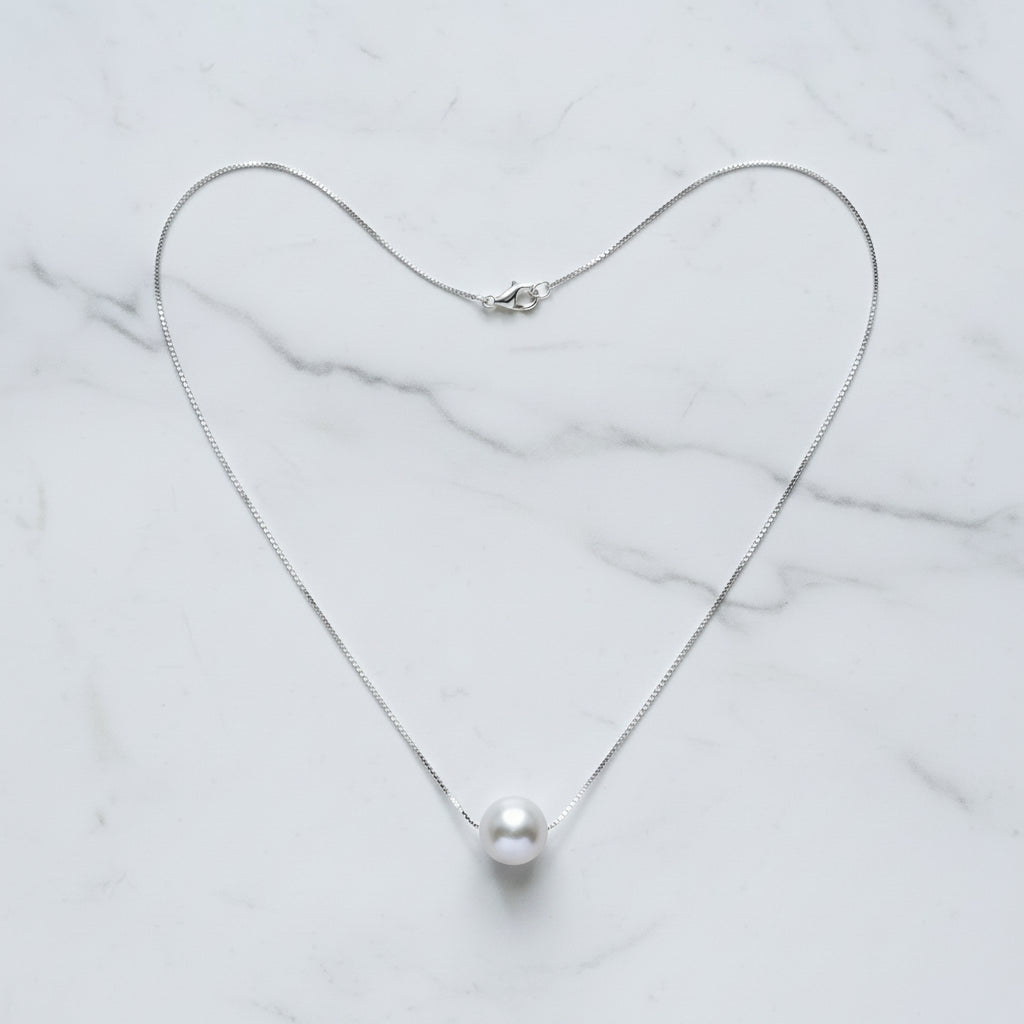 Sterling Silver  Chain With Grey Freshwater Pearl - Terciany 