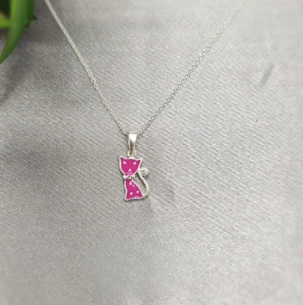 Sterling silver kiddies kitty chain and pendant