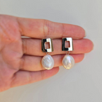 Open Square Freshwater Pearl Drop Earrings - Terciany 