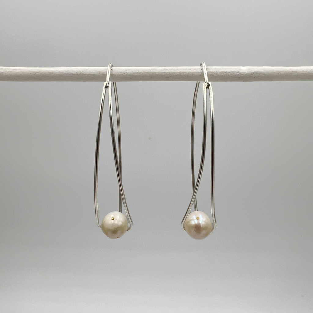 Modern Hook Drop Earring With Freshwater Pearl