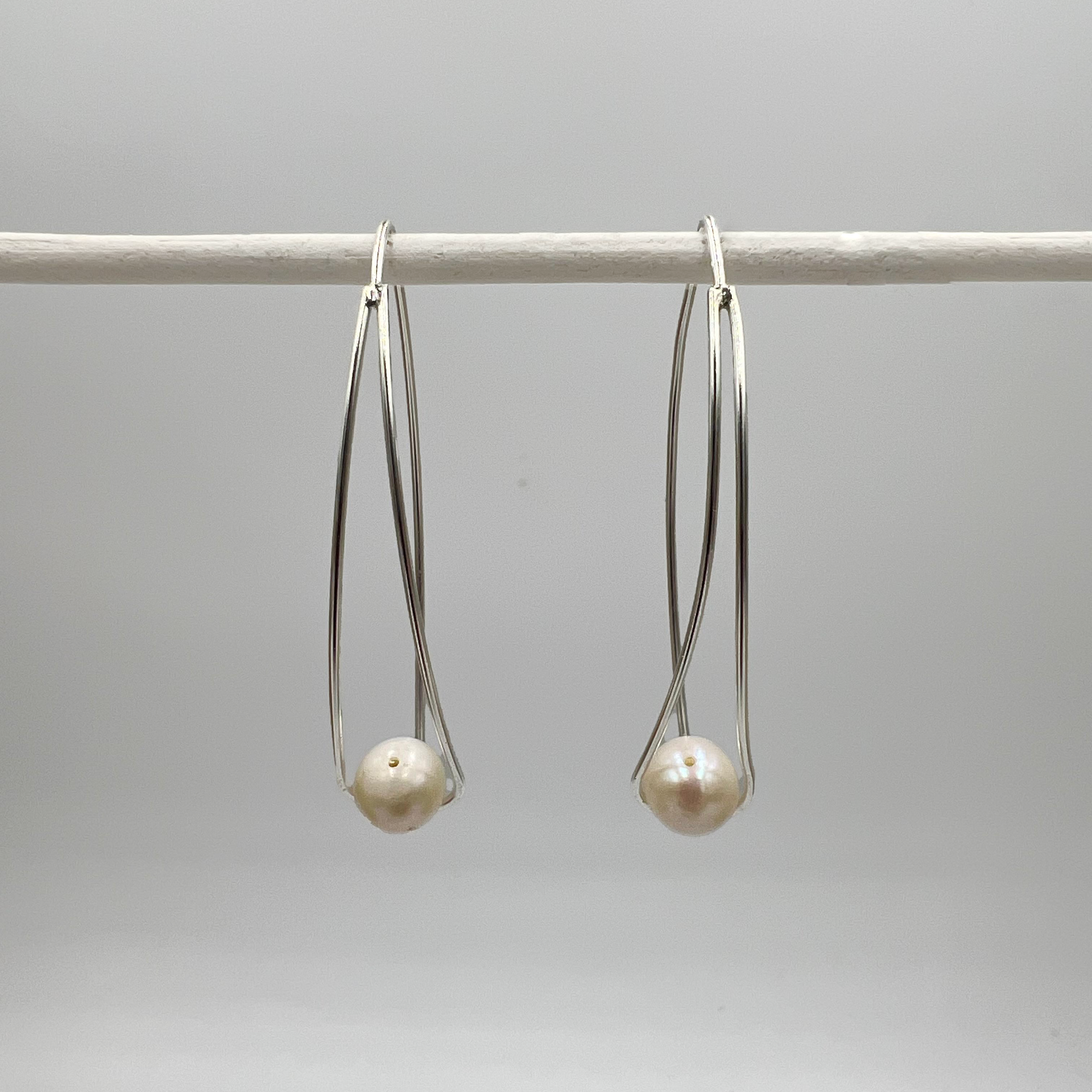 Modern Hook Drop Earring With Freshwater Pearl