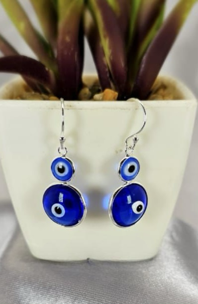 Double drop evil eye earrings