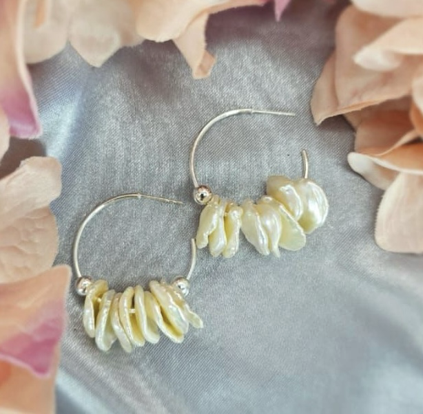 Freshwater Pearl Cluster Hoop Earrings