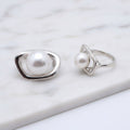Sterling Silver Open Shaped Ring With Freshwater Pearl In Centre - Terciany 