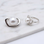Sterling Silver Open Shaped Ring With Freshwater Pearl In Centre - Terciany 