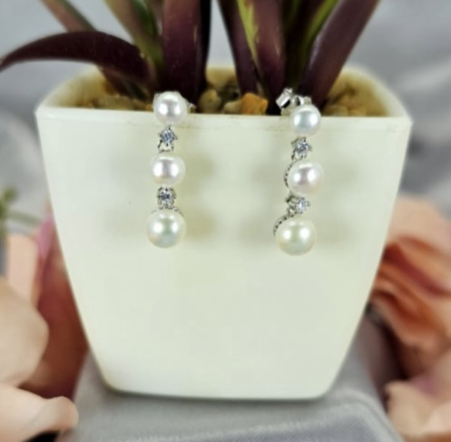 Three drop freshwater pearl earrings