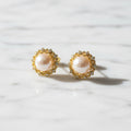 Freshwater Pearl Stud Earring In Gold Crown Setting - Terciany 