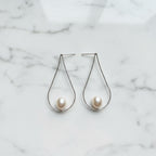 Large Oval Drop Earrings With Freshwater Pearl In Oval