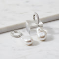 Pave Huggy Earrings With Large Baroque Pearl Drops
