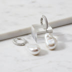 Pave Huggy Earrings With Large Baroque Pearl Drops