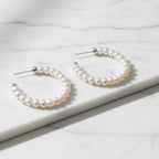 Sterling Silver 34Mm Hoops With Lots Op 5 mm Freshwater Pearls - Terciany 