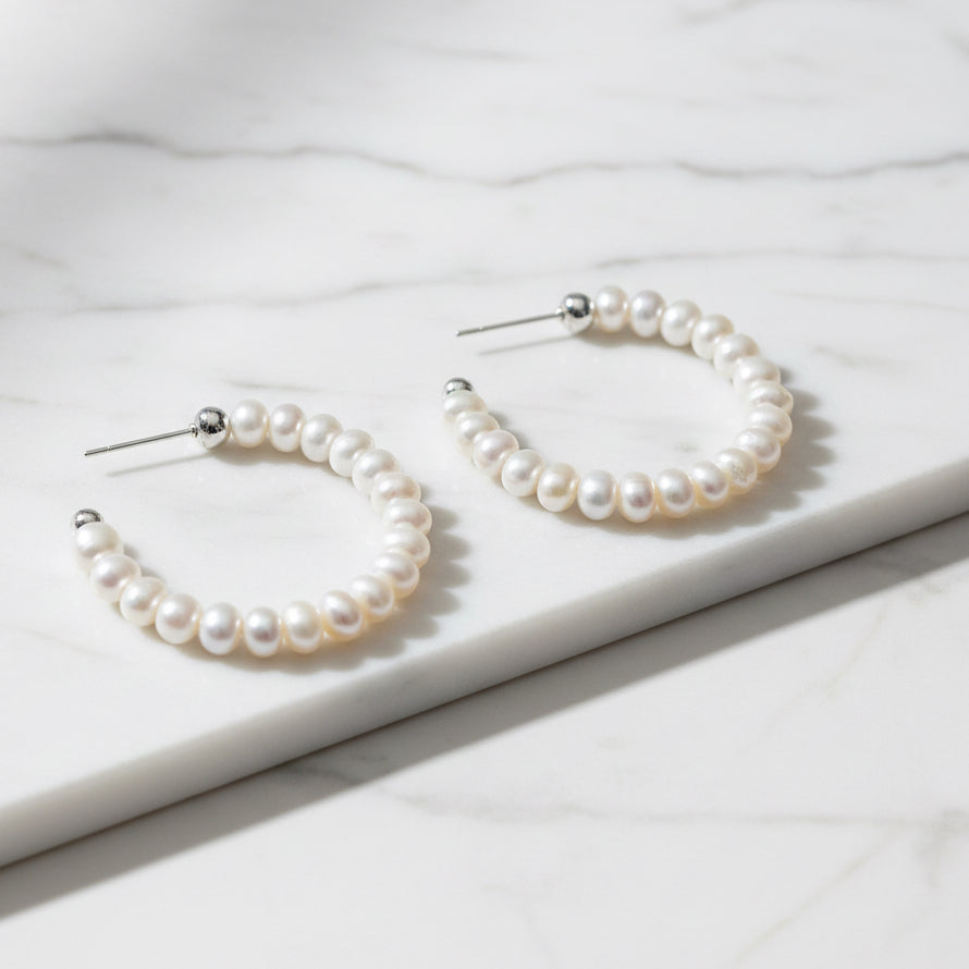 Sterling Silver 34Mm Hoops With Lots Op 4Mm Freshwater Pearls