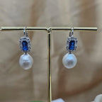 Statement Sterling Silver Earrings With Baroque Pearl And Blue Cubic Zirconia Stones - Terciany 