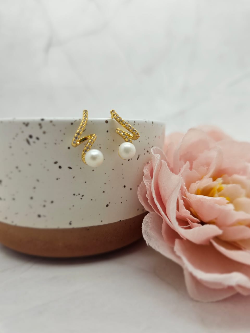 Gold lightning earrings with freshwater pearls