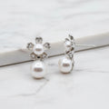 Flower double pearl drop earrings