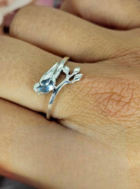 Sterling silver bird on branch ring