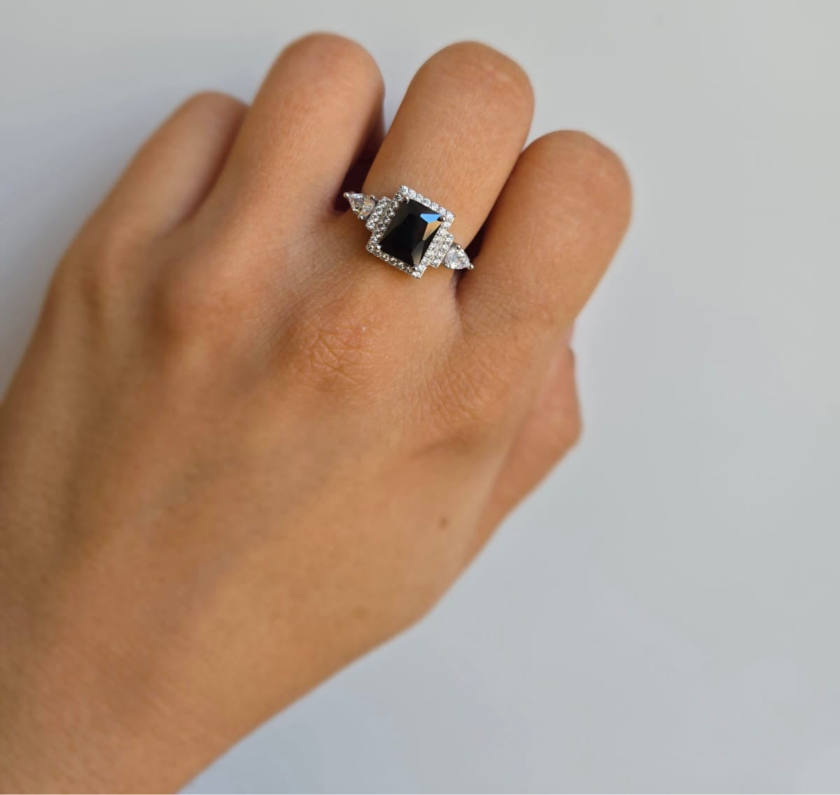 Blue Rectangular Cubic Zirconia Ring